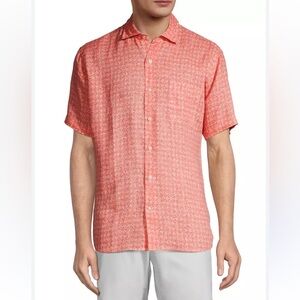 Peter Millar Crown Sandblast Linen Button-Front Shirt mens sz XL salmon coral